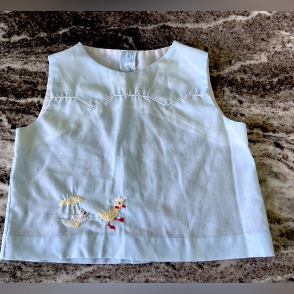 Vintage look Embroidered diaper shirt, infant, large.